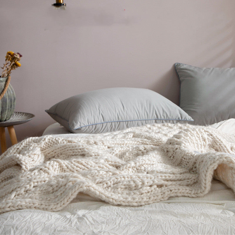 Chunky Hand-Woven Knit Throw | Japandi Bobble Weave Sofa & Bed Blanket, blankets & throws, front view, with calming Nordic