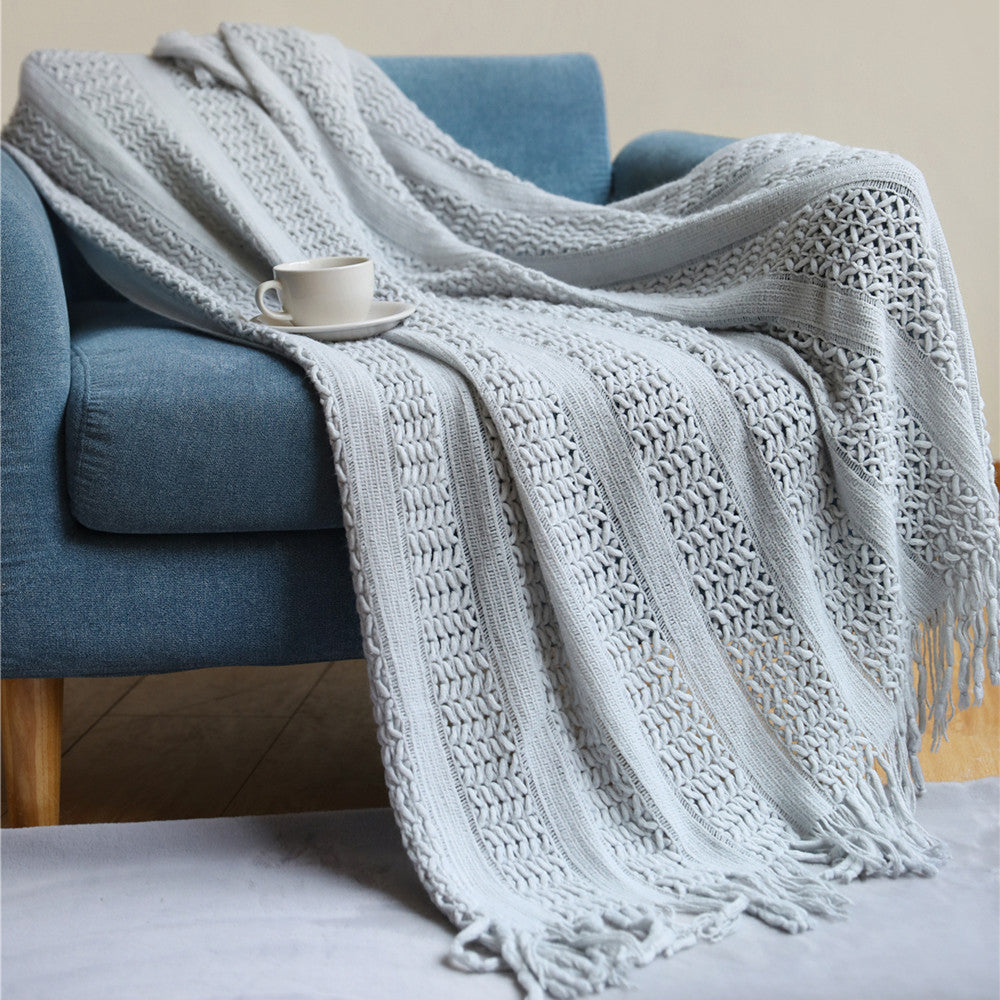 Tassel Knit Throw Blanket | Nordic Sofa & Bed Throw, blankets & throws, detail view, embracing wabi-sabi natural imperfection