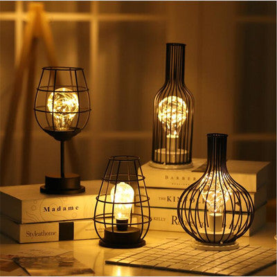 Retro Iron Hollow Table Lamp – Vintage Sculptural Accent Light, night lights, crafted in a warm Japandi minimalist style