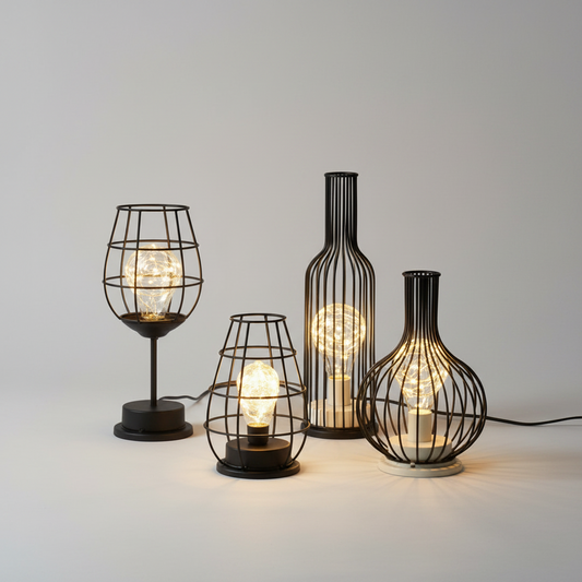Retro Iron Hollow Table Lamp – Vintage Sculptural Accent Light, night lights, crafted in a warm Japandi minimalist style