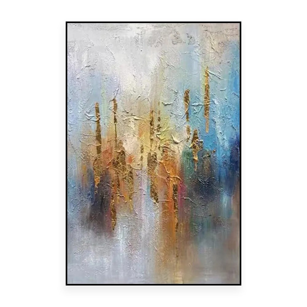 Rising Light Abstract Impasto Oil Painting – Gold & Teal Vertical Textured Canvas, wall art, alternate angle, for a serene