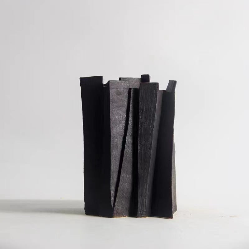 Folded Pleat Ceramic Vase | Japandi Sculptural Statement Piece, vases & vessels, front view, with calming Nordic simplicity