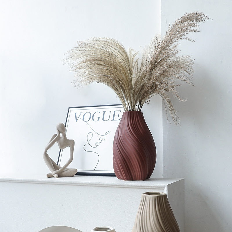 Swirl Carved Ceramic Vase | Japandi Twisted Form, vases & vessels, detail view, embracing wabi-sabi natural imperfection