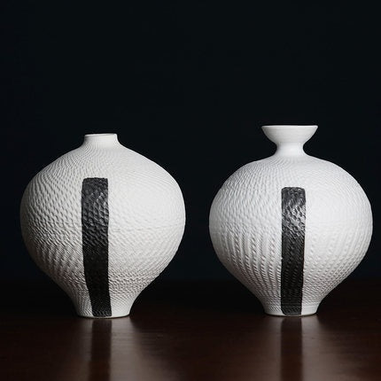 Sculptural Ceramic Vase Collection | Japandi Woven Texture, vases & vessels, detail view, embracing wabi-sabi natural