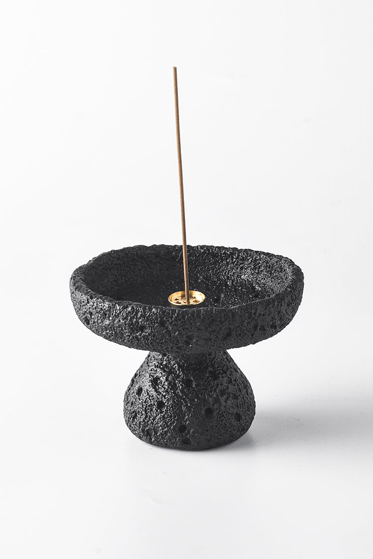 Lava Stone Pedestal Incense Burner | Japandi Ritual Home Fragrance, incense burners, detail view, embracing wabi-sabi