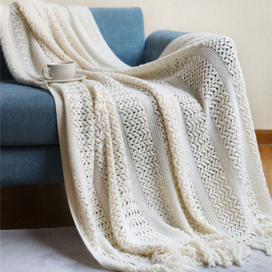 Tassel Knit Throw Blanket | Nordic Sofa & Bed Throw, blankets & throws, crafted in a warm Japandi minimalist style