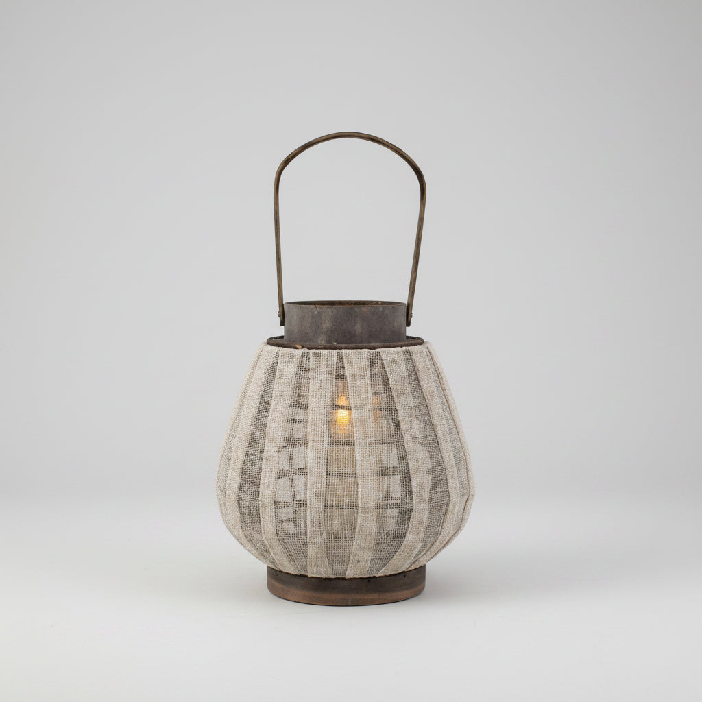 Woven Linen Lantern Candle Holder | Japandi Bamboo Floor Lantern, candle holders, in a styled setting, in soft neutral