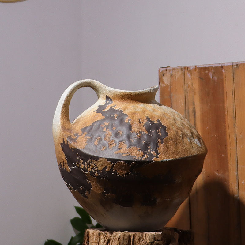 Rustic Mottled Stoneware Vessel | Wabi-Sabi Antique Ceramic Jug, vases & vessels, in a styled setting, in soft neutral