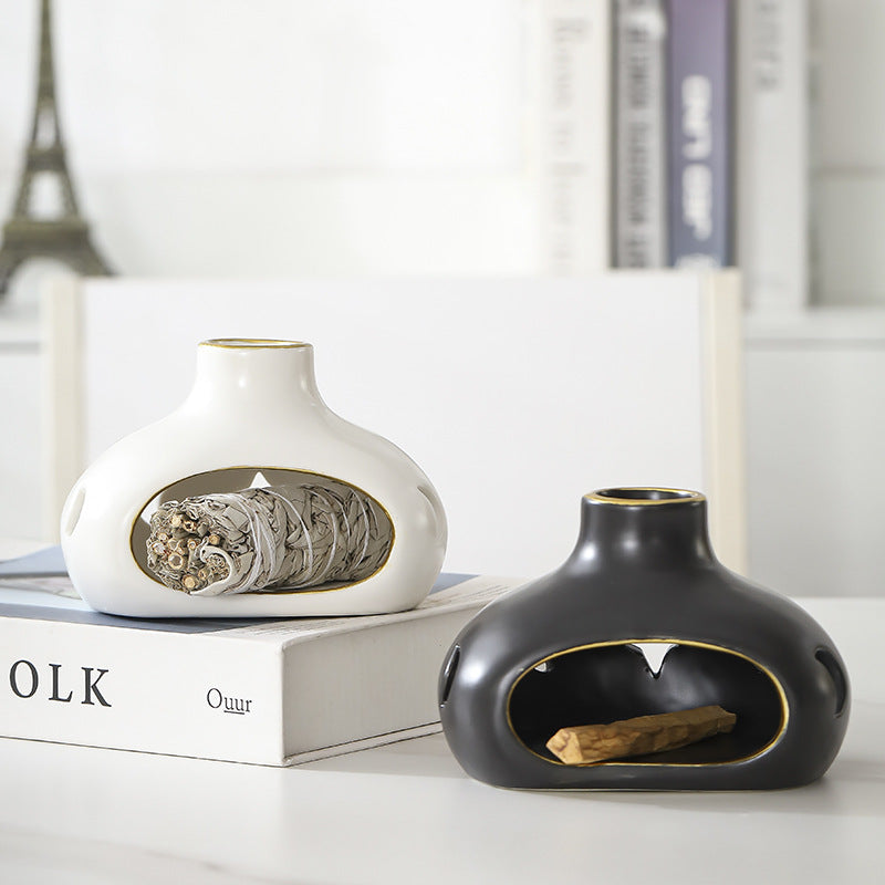 Vessel Ceramic Sage & Palo Santo Burner | Japandi Ritual Home Fragrance, incense burners, front view, with calming Nordic