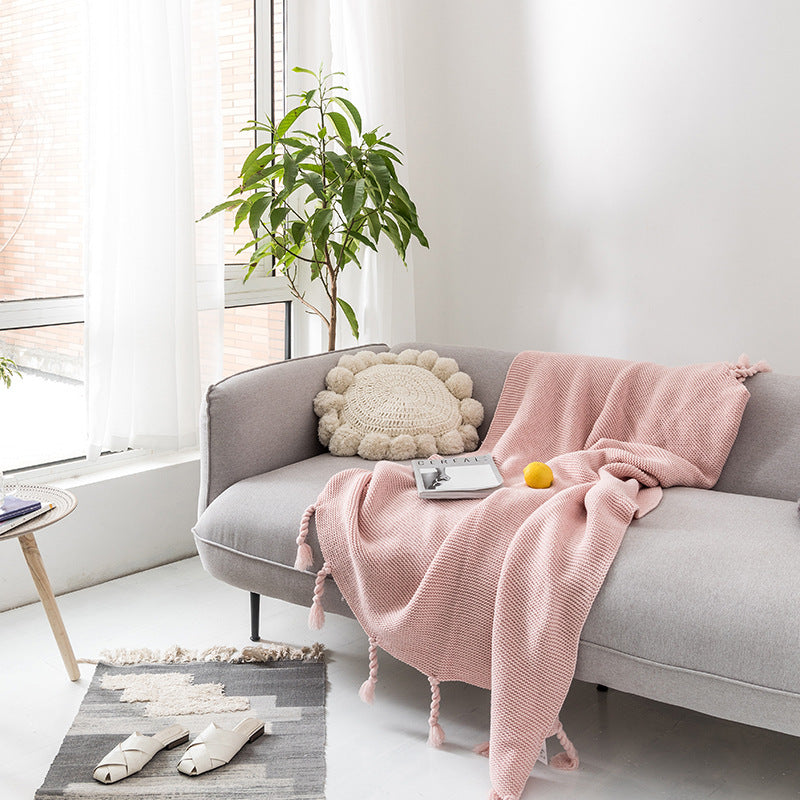 Ribbed Tassel Knit Throw | Japandi Nordic Sofa Blanket, blankets & throws, front view, with calming Nordic simplicity