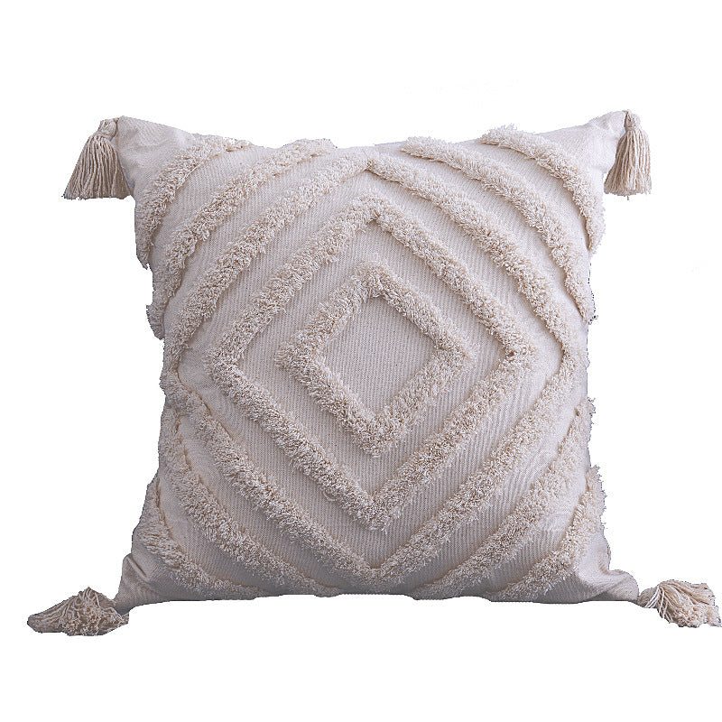 Tufted Moroccan Tassel Cushion Cover | Boho Cotton Style, cushions & inserts, in a styled setting, in soft neutral organic