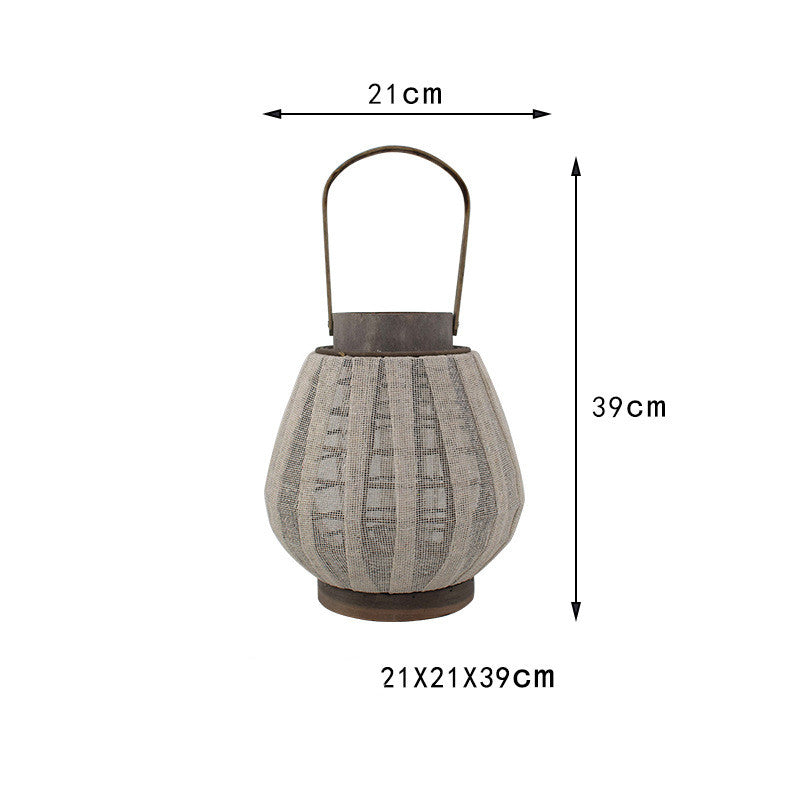 Woven Linen Lantern Candle Holder | Japandi Bamboo Floor Lantern, candle holders, lifestyle view, blending Scandinavian and