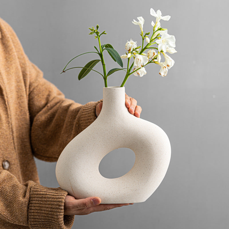 Hollow Ring Bottle Vase | Japandi Donut Ceramic, vases & vessels, detail view, embracing wabi-sabi natural imperfection