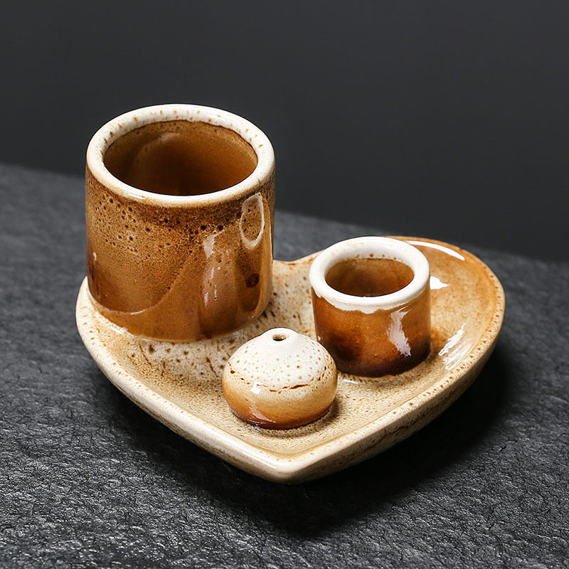 Ceramic Ritual Tray Set | Japandi Home Fragrance, incense burners, detail view, embracing wabi-sabi natural imperfection