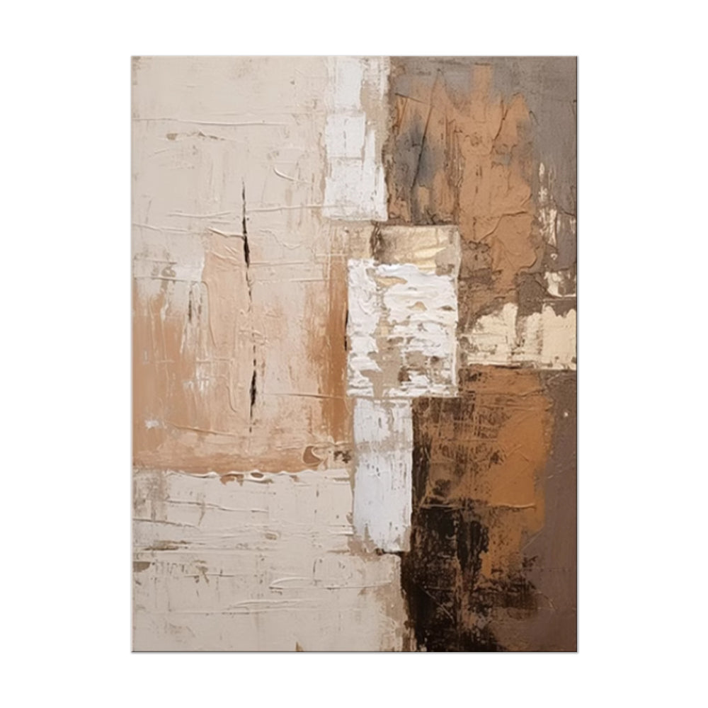 Large Vertical Abstract Impasto Oil Painting – Wabi-Sabi Terracotta & Cream Canvas, wall art, front view, with calming