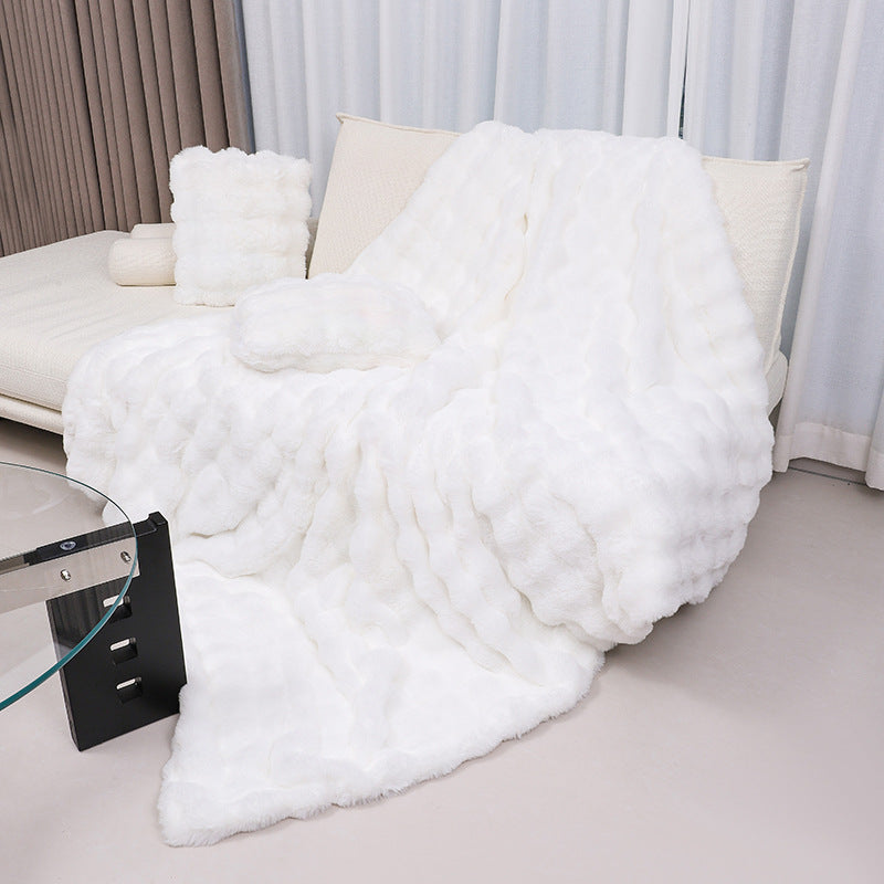 Bubble Plush Throw | Japandi Plush Pile Sofa & Bed Blanket, blankets & throws, detail view, embracing wabi-sabi natural