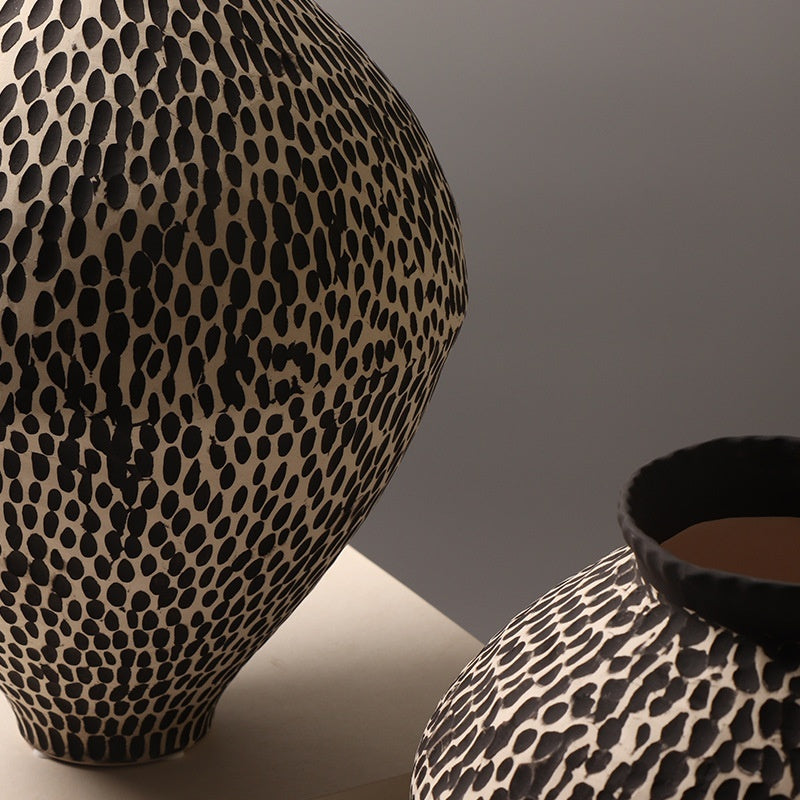 Hand-Painted Spotted Ceramic Vase | Wabi-Sabi Monochrome Statement Piece, vases & vessels, detail view, embracing wabi-sabi