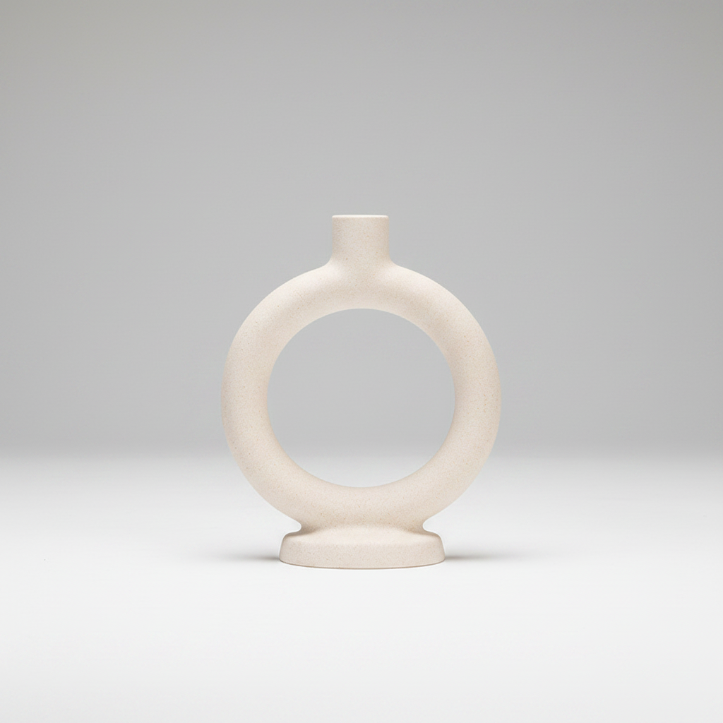 Open Ring Ceramic Taper Holder | Japandi Sculptural Candle Holder, candle holders, front view, with calming Nordic simplicity
