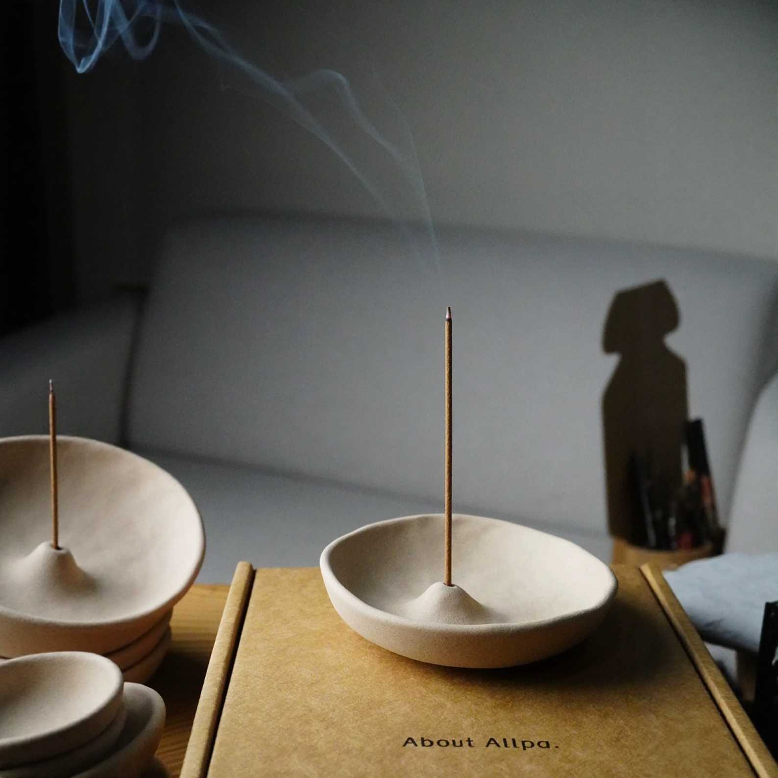 Round Ceramic Incense Bowl | Japandi Ritual Home Fragrance, incense burners, front view, with calming Nordic simplicity