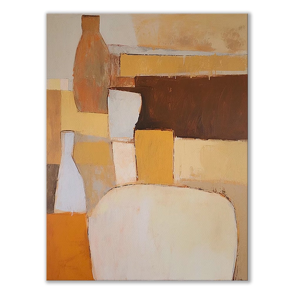 Warm Terracotta Geometric Abstract Oil Painting – Japandi Wabi-Sabi Vertical Canvas, wall art, close-up detail, crafted in a