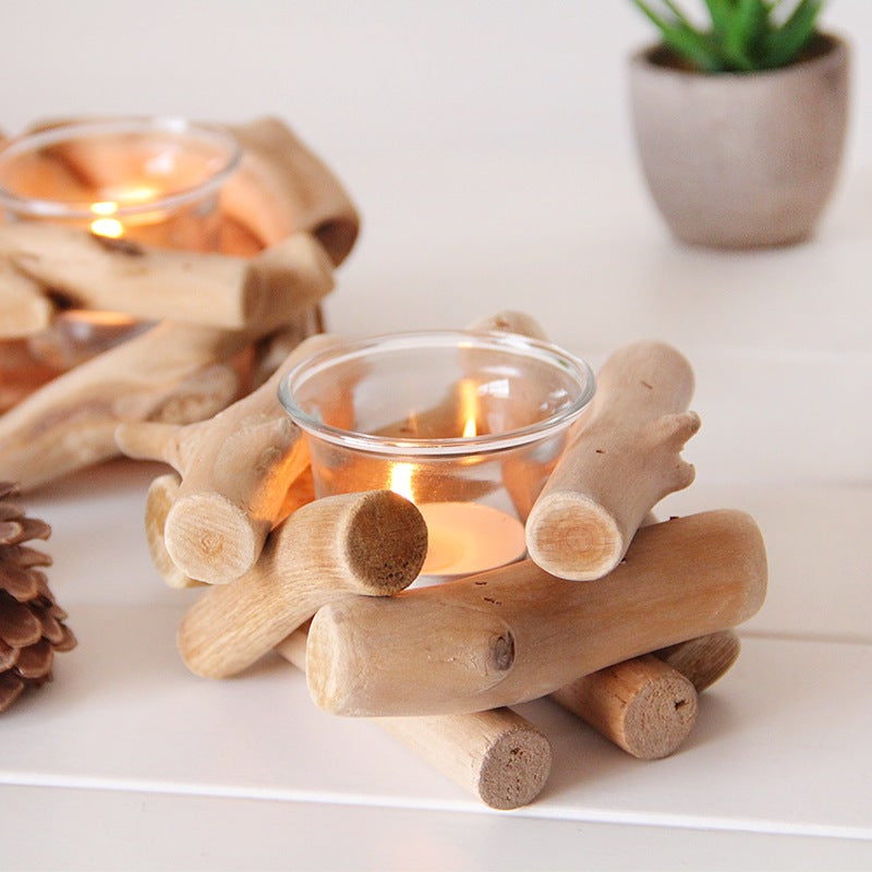 Driftwood Bundle Tea Light Holder | Wabi-Sabi Natural Wood Candle Holder, candle holders, detail view, embracing wabi-sabi