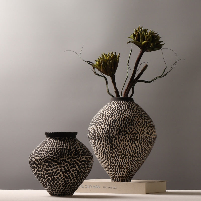 Hand-Painted Spotted Ceramic Vase | Wabi-Sabi Monochrome Statement Piece, vases & vessels, crafted in a warm Japandi