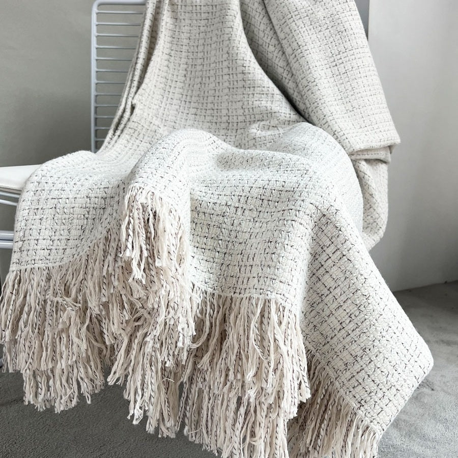 Wabi-Sabi Woven Throw & Bed Runner | Japandi Geometric Sofa Blanket, blankets & throws, detail view, embracing wabi-sabi