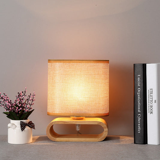Solid Wood Arch Base Linen Table Lamp – Nordic Japandi Bedside Light, night lights, crafted in a warm Japandi minimalist
