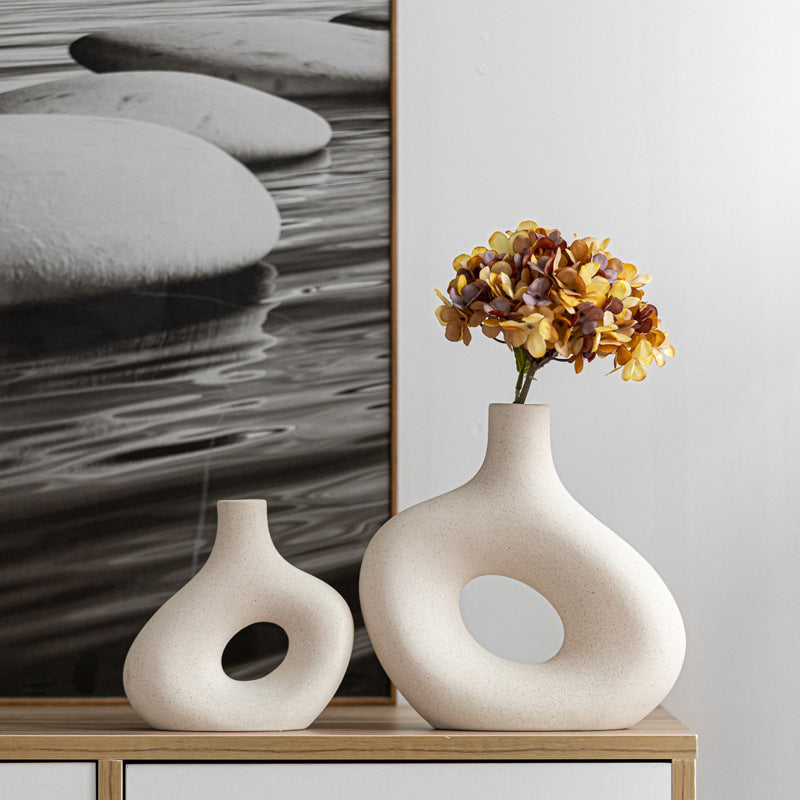 Hollow Ring Bottle Vase | Japandi Donut Ceramic, vases & vessels, crafted in a warm Japandi minimalist style