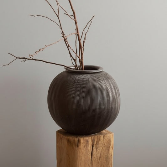 Ribbed Ball Vase | Japandi Sphere Ceramic, vases & vessels, crafted in a warm Japandi minimalist style