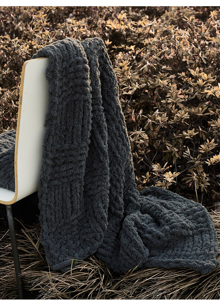 Chunky Knit Throw | Japandi Herringbone & Ribbed Sofa Blanket, blankets & throws, close-up detail, crafted in a warm Japandi