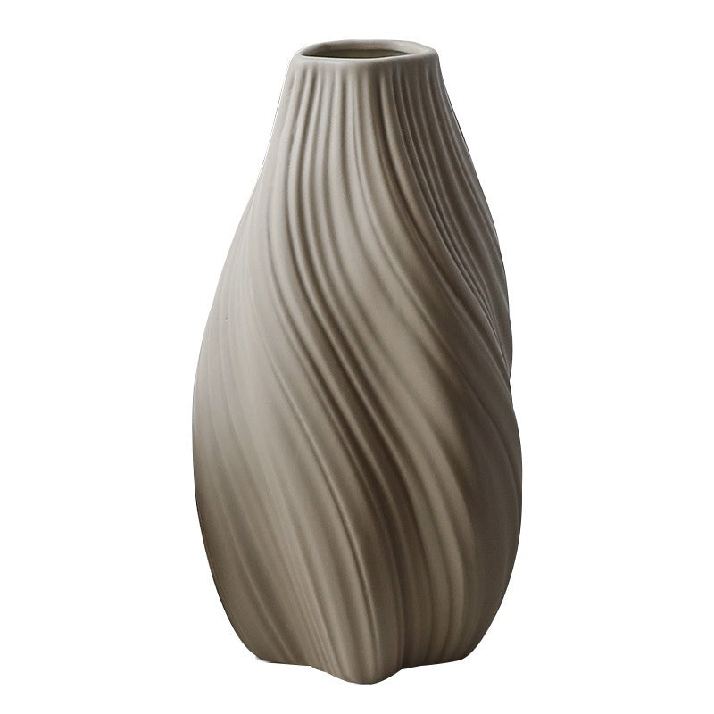 Swirl Carved Ceramic Vase | Japandi Twisted Form, vases & vessels, close-up detail, crafted in a warm Japandi minimalist