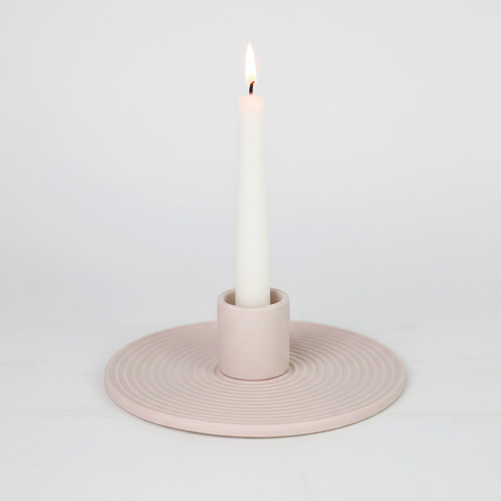 Ridged Ceramic Disc Taper Holder | Japandi Spiral Candle Holder, candle holders, crafted in a warm Japandi minimalist style