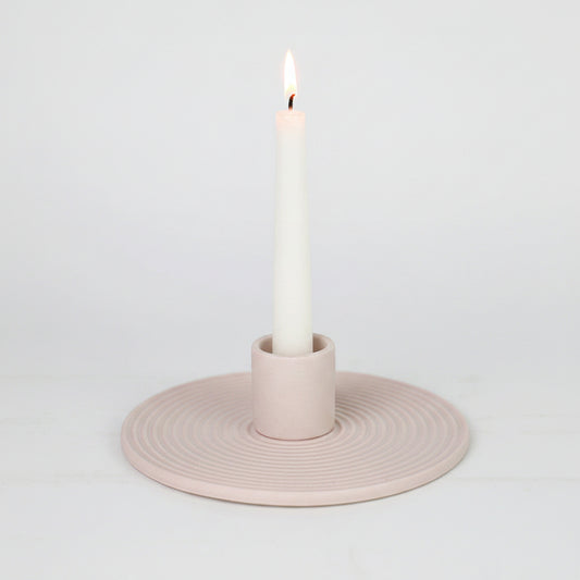 Ridged Ceramic Disc Taper Holder | Japandi Spiral Candle Holder, candle holders, crafted in a warm Japandi minimalist style