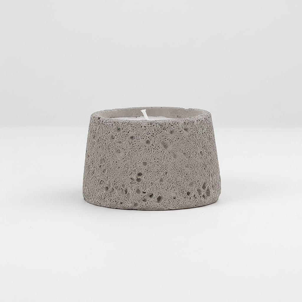 Textured Concrete Vessel Candle Holder | Wabi-Sabi Tea Light Cup, candle holders, in a styled setting, in soft neutral