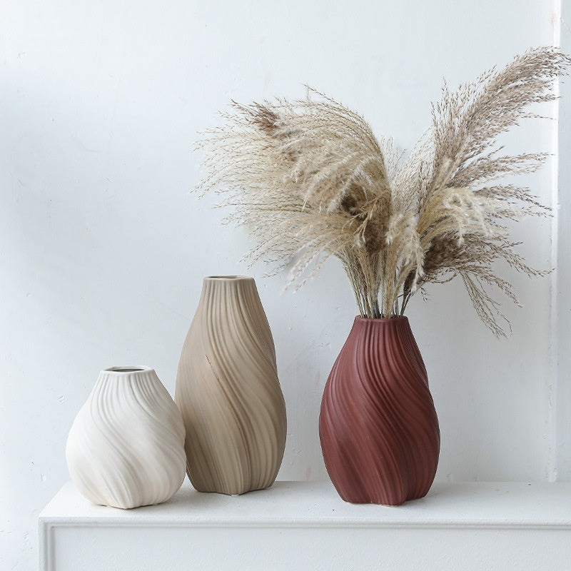 Swirl Carved Ceramic Vase | Japandi Twisted Form, vases & vessels, front view, with calming Nordic simplicity