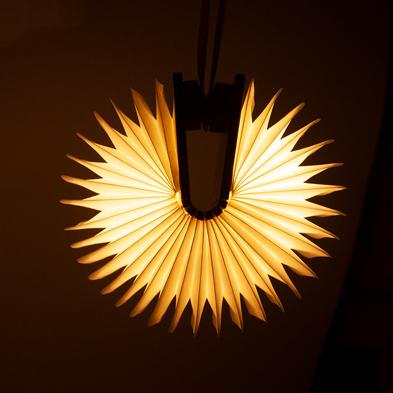 Wooden Book Lamp – Foldable LED Ambient Light, night lights, front view, with calming Nordic simplicity