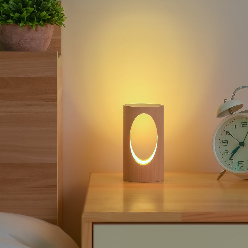 Solid Wood Hollow LED Table Lamp – Sculptural Warm Glow Light, night lights, alternate angle, for a serene modern home