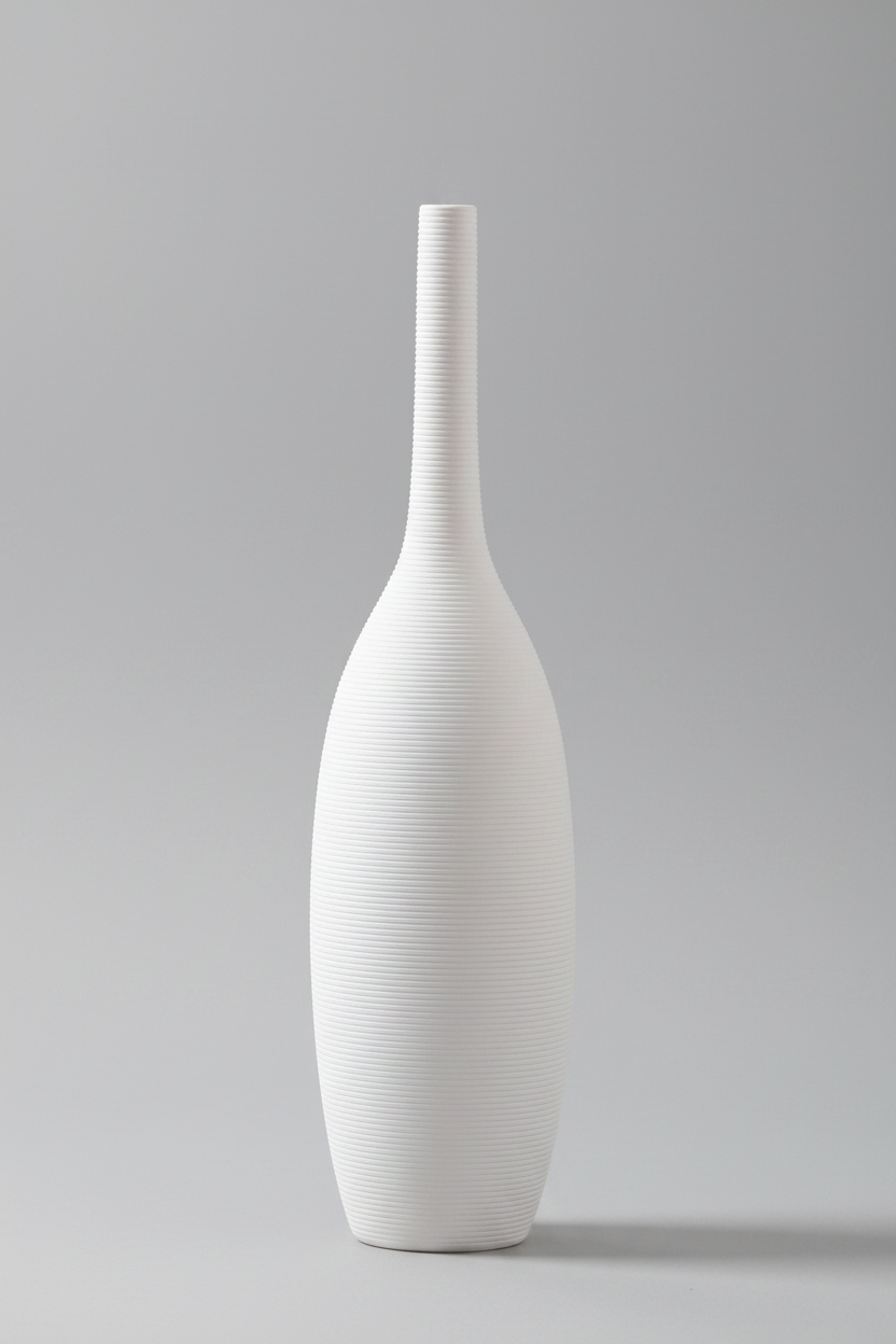 Ribbed Ceramic Vase | Japandi Sculptural Matte White Vessel, vases & vessels, detail view, embracing wabi-sabi natural