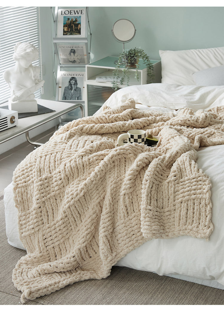 Chunky Knit Throw | Japandi Herringbone & Ribbed Sofa Blanket, blankets & throws, in a styled setting, in soft neutral