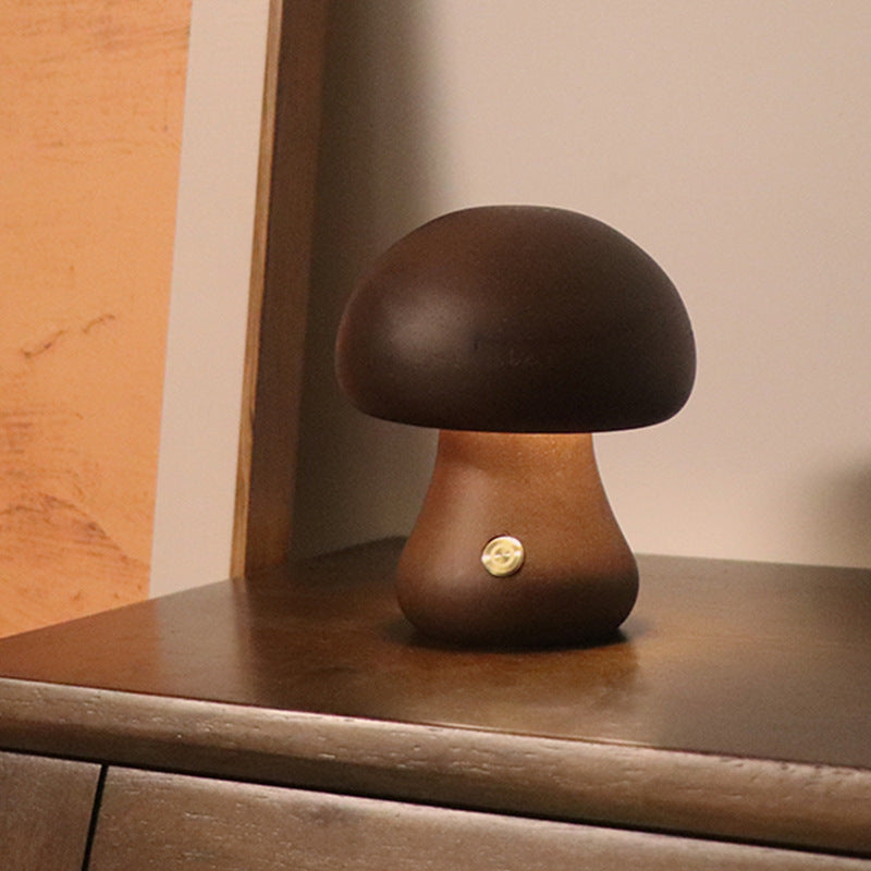 Wooden Mushroom LED Night Light with Touch Switch, night lights, detail view, embracing wabi-sabi natural imperfection