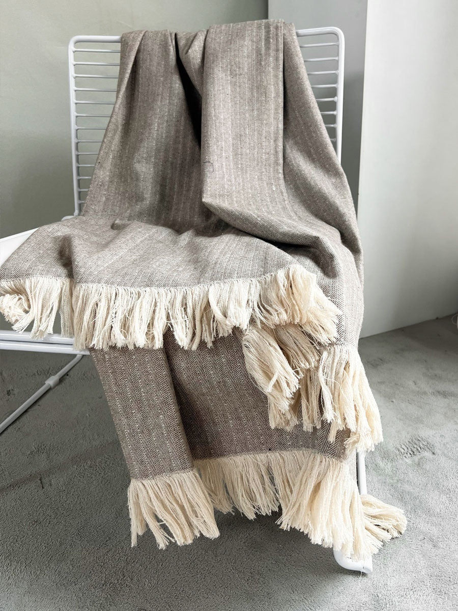 Wabi-Sabi Woven Throw & Bed Runner | Japandi Geometric Sofa Blanket, blankets & throws, front view, with calming Nordic