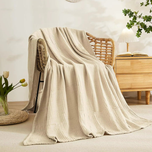 Pure Cotton Muslin Throw | Japandi Crinkle Gauze Sofa Blanket, blankets & throws, crafted in a warm Japandi minimalist style