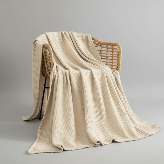 Pure Cotton Muslin Throw | Japandi Crinkle Gauze Sofa Blanket, blankets & throws, crafted in a warm Japandi minimalist style