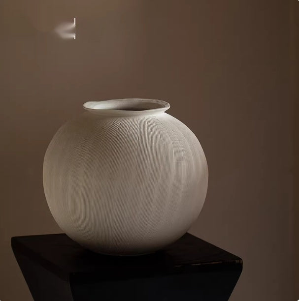 Ribbed Ball Vase | Japandi Sphere Ceramic, vases & vessels, detail view, embracing wabi-sabi natural imperfection