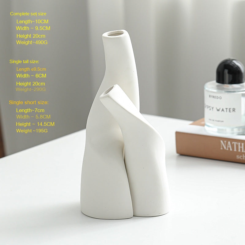 Dual Bud Vase | Japandi Interlocking Ceramic Set, vases & vessels, front view, with calming Nordic simplicity