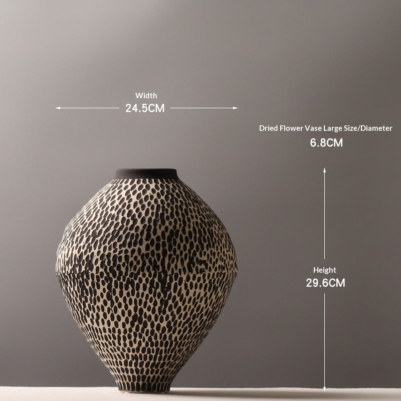 Hand-Painted Spotted Ceramic Vase | Wabi-Sabi Monochrome Statement Piece, vases & vessels, alternate angle, for a serene