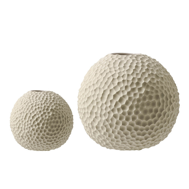 Honeycomb Sphere Ceramic Vase | Japandi Sculptural Globe, vases & vessels, alternate angle, for a serene modern home
