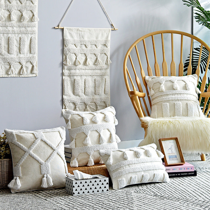 Moroccan Tufted Cushion Cover | Boho-Japandi Home Décor, cushions & inserts, in a styled setting, in soft neutral organic