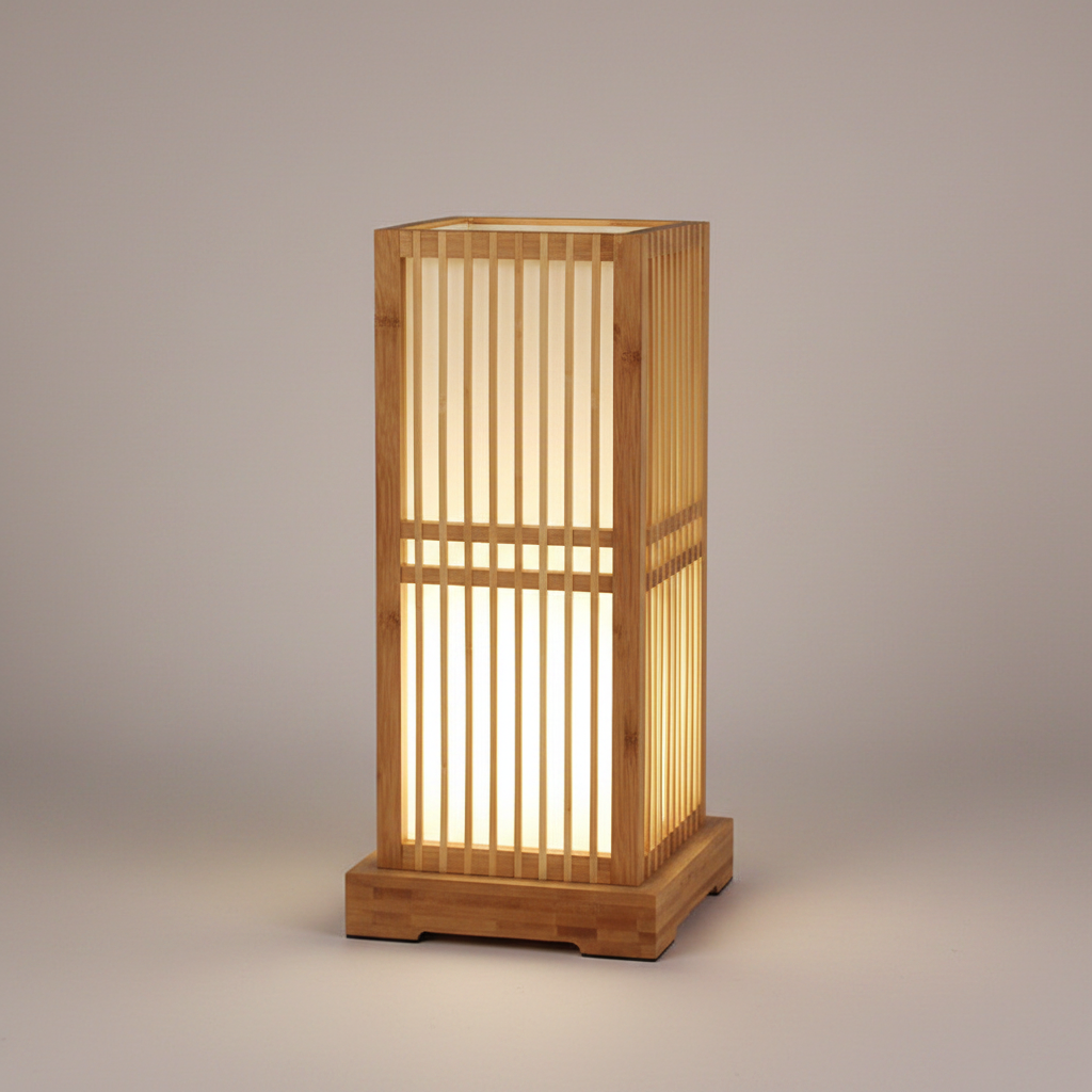 Handmade Bamboo Japanese Table Lamp – Artisan Bedside Light, night lights, crafted in a warm Japandi minimalist style
